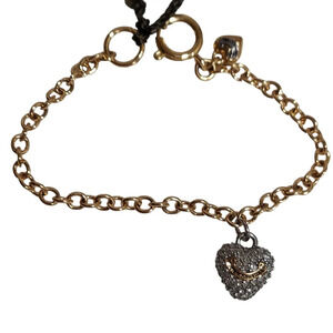 Juicy Couture Rhinestone Goldtone Double Hearts‎ Link Bracelet with box Firm